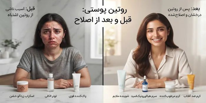 قبل و بعد پوست با روتین پوستی اشتباه 654653421