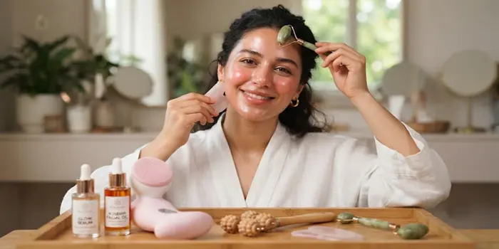 ماساژ صورت با ماساژور دستی برای افزایش گردش خون در صورت 6534653421